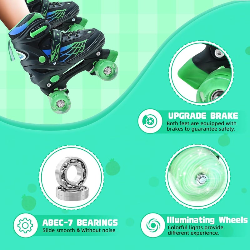 WELLWON Adjustable Roller Skates for Kids with Light Up Wheels - Green - Image 3