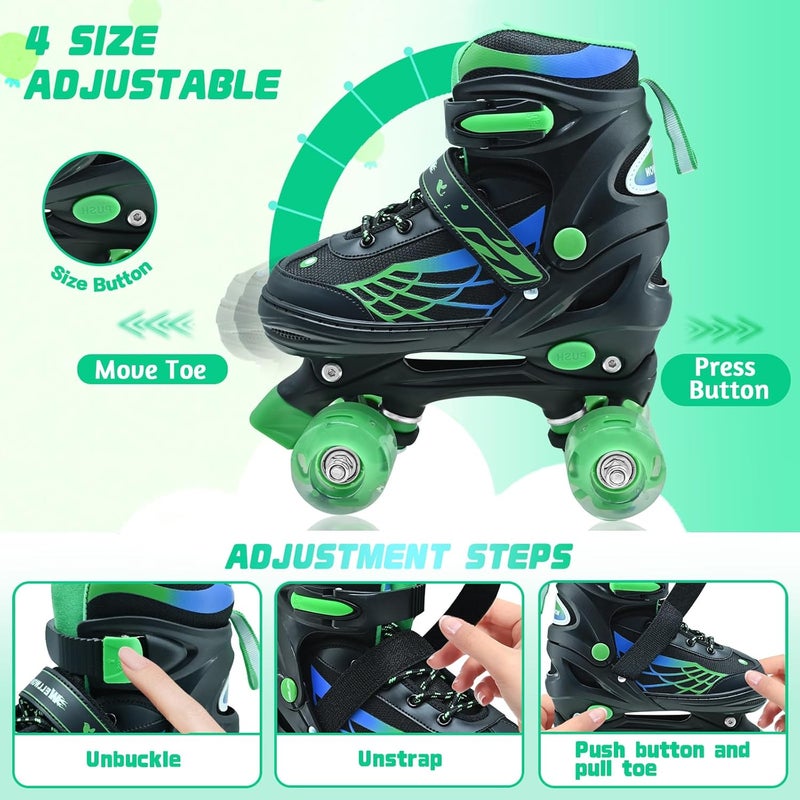 WELLWON Adjustable Roller Skates for Kids with Light Up Wheels - Green - Image 5