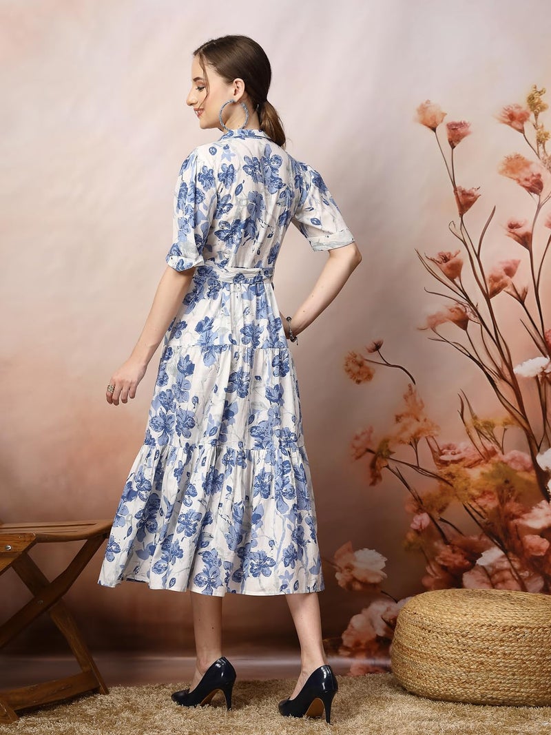 Stylum Women's Blue Floral Printed Cotton Flared Dress - Image 2