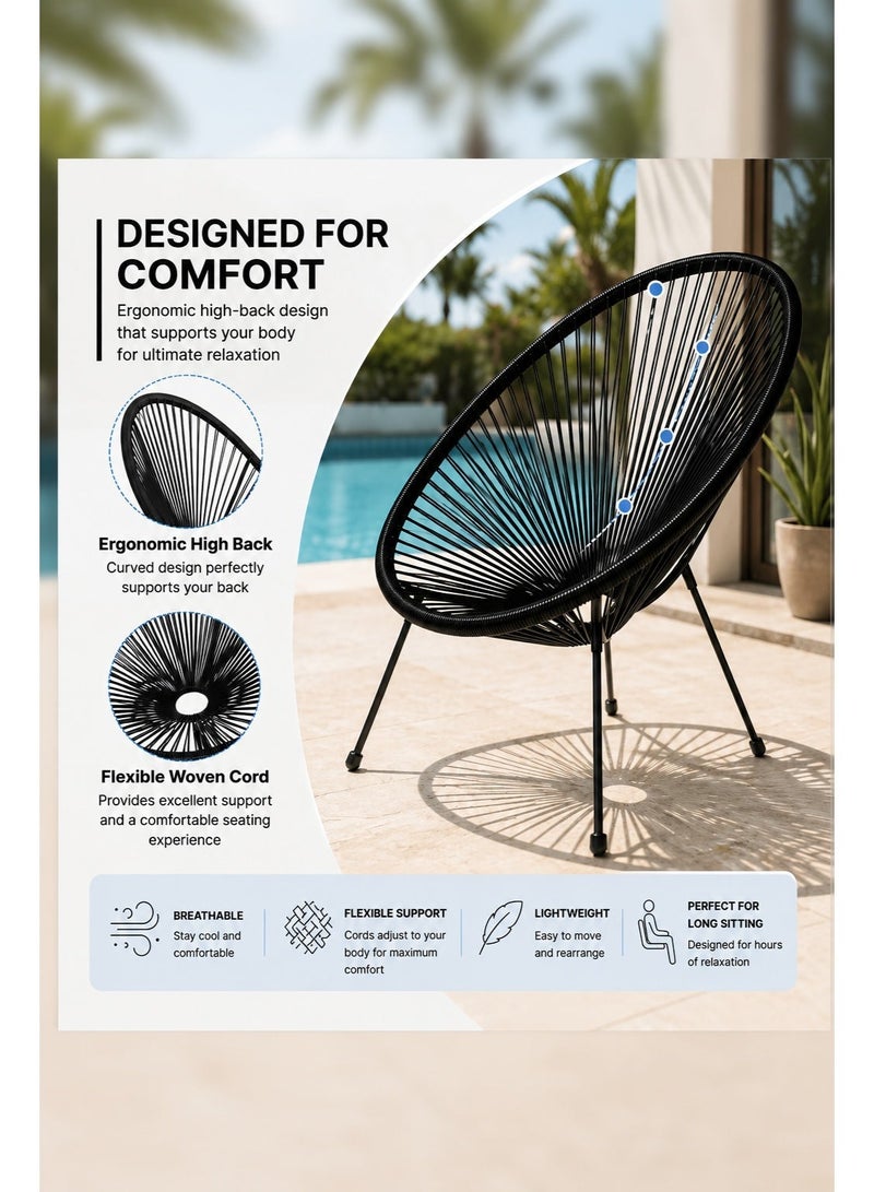 GAIA Home Outdoor Balcony Table and Chair Set 2+1 with Glass Top and Rattan Style Design black - Image 5