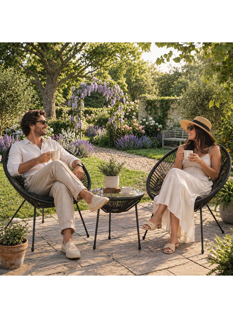 جايا الرئيسية طقم طاولة وكرسيين خارجي للبلكونة لون أسود بتصميم رتان وسطح زجاج - Image 3