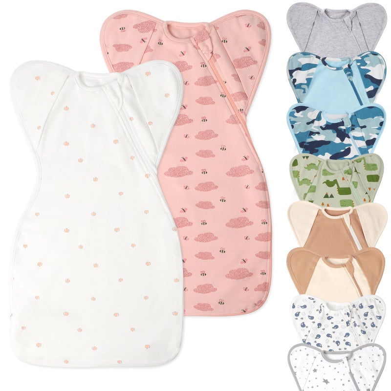 Knirose Swaddle Blanket Sleep Sack with Arms Up Design 2 Packs Hands Up Sleeping Sack 3Way Transitions to ArmsFree Wearable Sleeping Bag for Newborn Baby Boys Girls Snug Fit Calms Startle Reflex