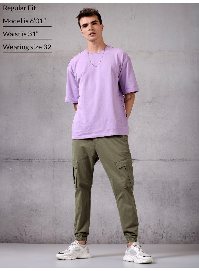 Beyoung Solid Tan Brown Regular Fit Cargo Pant for men - Image 4