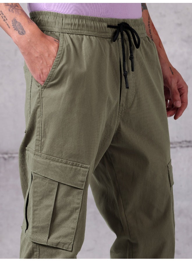 Beyoung Solid Tan Brown Regular Fit Cargo Pant for men - Image 2