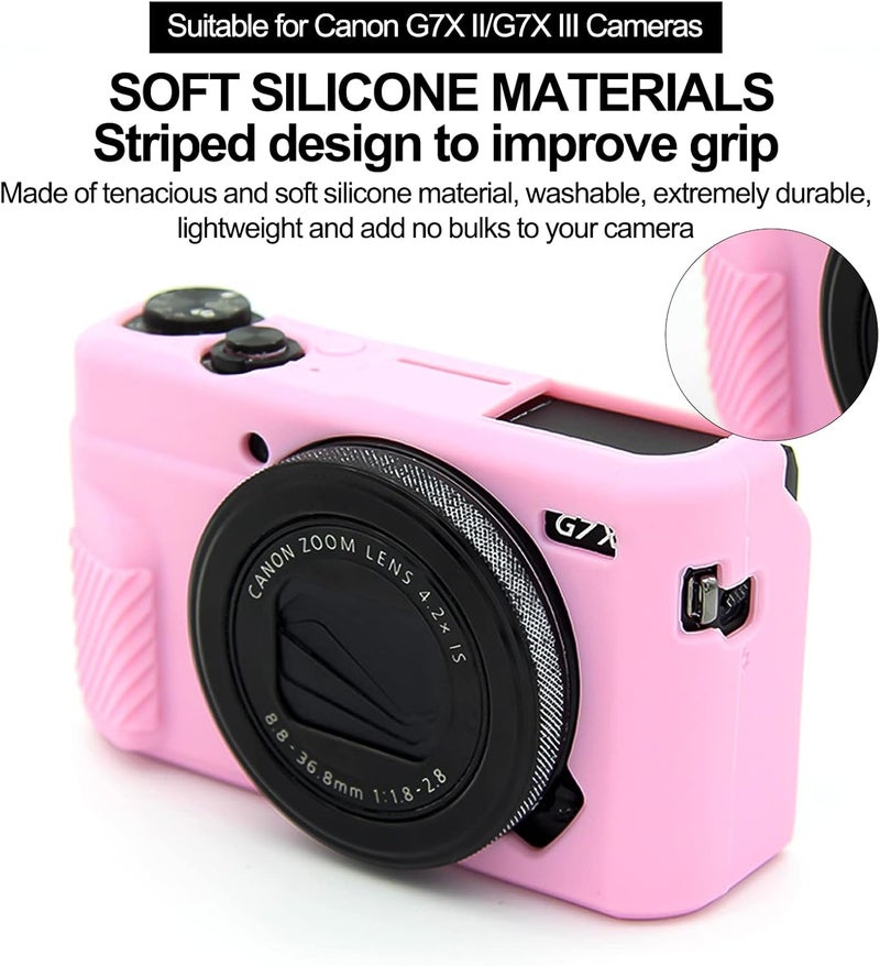 إيزي هود حقيبة G7X2، حقيبة كاميرا لـ Canon G7 X Mark II، غطاء حماية من السيليكون الناعم مع غطاء عدسة قابل للإزالة لكاميرا Powershot G7X Mark II DSLR - وردي بدون غطاء - Image 2