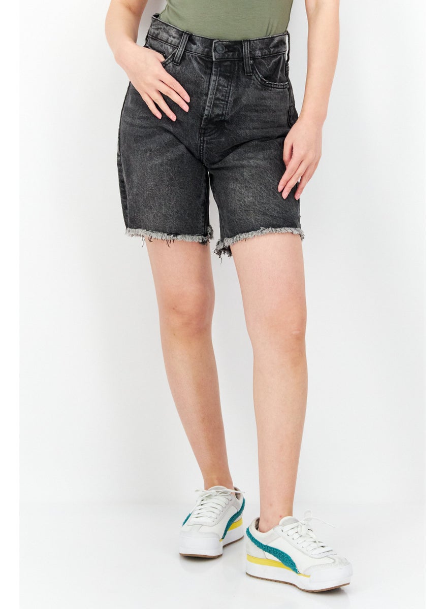 Earnest Sewn Women Regular Fit Washed Denim Shorts, Black  - Image 1