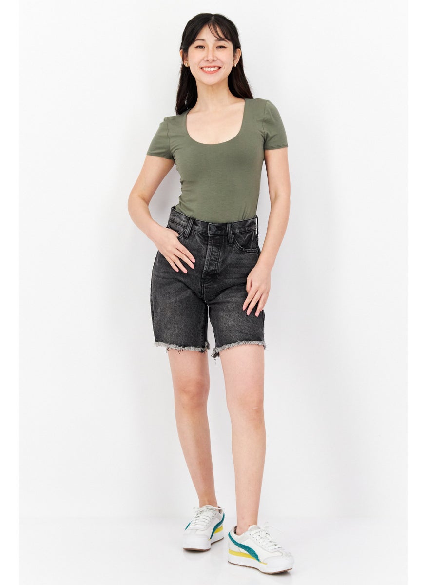 Earnest Sewn Women Regular Fit Washed Denim Shorts, Black  - Image 4