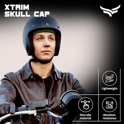 XTRIM Unisex Helmet Skull Cap for Bikers & Cyclists, Cotton Head Cap, Hair Inner Helmet Cap for Men, Sweat Cooling Beanie Cap for Men for Women, Skull Mask for Bike (Pack of 2, Orange & Black) - Image 2