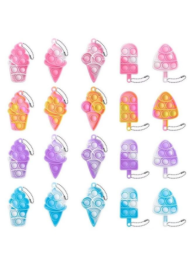 BINGLALA 20 Pcs Simple Fidget Toys Pop Fidget Toy Keychain Toy Mini Stress Relief Hand Toys Ice Cream Pop Sensory Toy Pop Anxiety Stress Reliever Office Desk Toy For Kids Adults  - Image 1