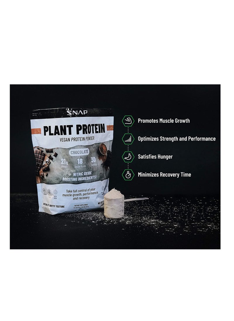 SNAP SUPPLEMENTS - Plant Protein Vegan Protein Powder, Chocolate 21g Protein 18 Amino Acids 30 Servings + Nitric Oxide boosting Ingredients,No Aritificial Flavors or Sweeteners ,No Chalky,Gritty Texture  Dietary Supplement 30 Servings net WT 939g - Image 1
