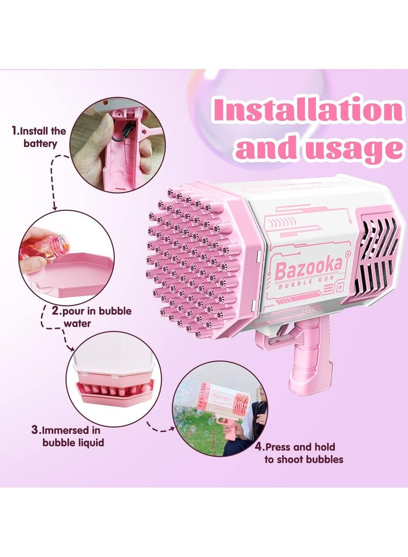 بازوكا مسدس تصويب الفقاعات، آلة تصويب الفقاعات المطورة ذات 69 ثقبًا مع أضواء ملونة ومحلول الفقاعات للأطفال والفتيات، الديكور الداخلي، مناسبات الزفاف - Image 2