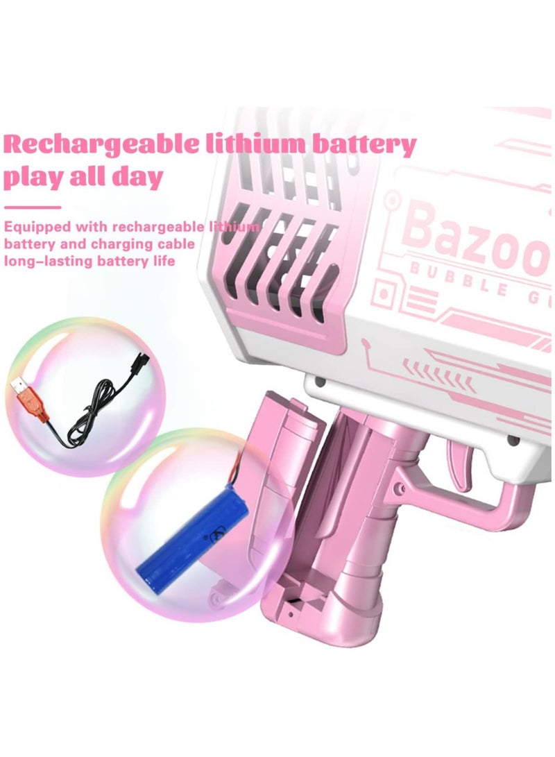 بازوكا مسدس تصويب الفقاعات، آلة تصويب الفقاعات المطورة ذات 69 ثقبًا مع أضواء ملونة ومحلول الفقاعات للأطفال والفتيات، الديكور الداخلي، مناسبات الزفاف - Image 3