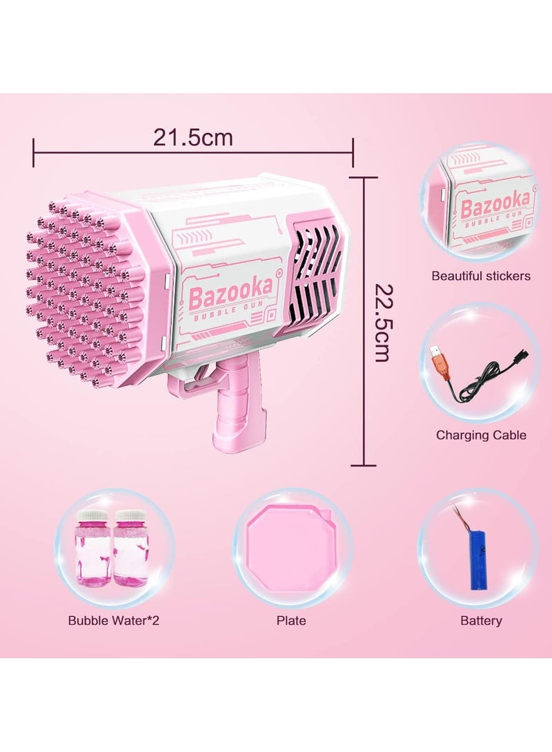 بازوكا مسدس تصويب الفقاعات، آلة تصويب الفقاعات المطورة ذات 69 ثقبًا مع أضواء ملونة ومحلول الفقاعات للأطفال والفتيات، الديكور الداخلي، مناسبات الزفاف - Image 4