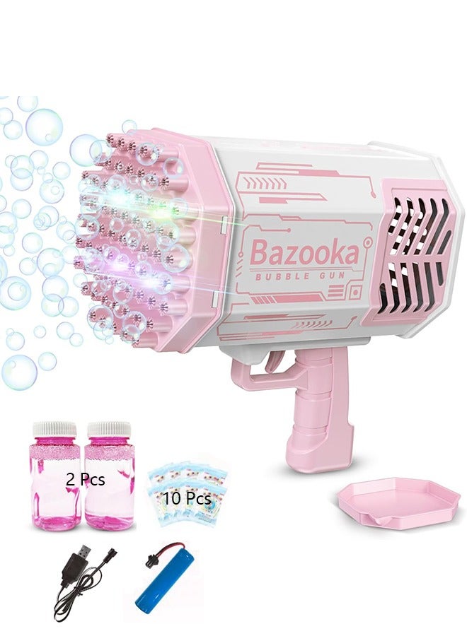 بازوكا مسدس تصويب الفقاعات، آلة تصويب الفقاعات المطورة ذات 69 ثقبًا مع أضواء ملونة ومحلول الفقاعات للأطفال والفتيات، الديكور الداخلي، مناسبات الزفاف - Image 1
