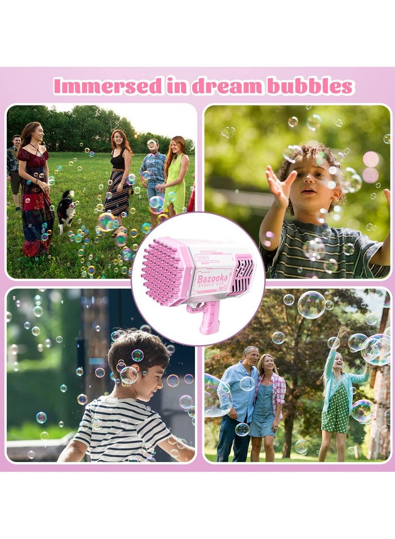 بازوكا مسدس تصويب الفقاعات، آلة تصويب الفقاعات المطورة ذات 69 ثقبًا مع أضواء ملونة ومحلول الفقاعات للأطفال والفتيات، الديكور الداخلي، مناسبات الزفاف - Image 5