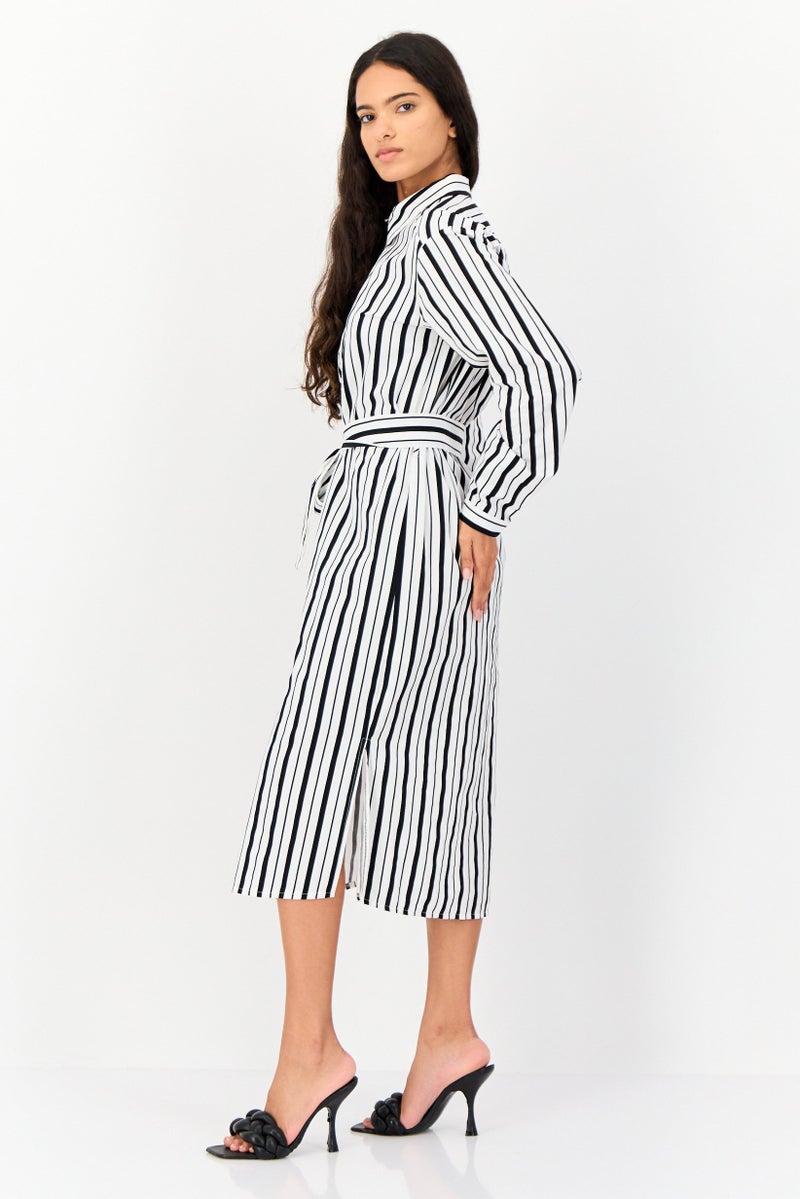 KOTON فستان قميص مخطط بحزام للنساء، متعدد الألوان - Image 2