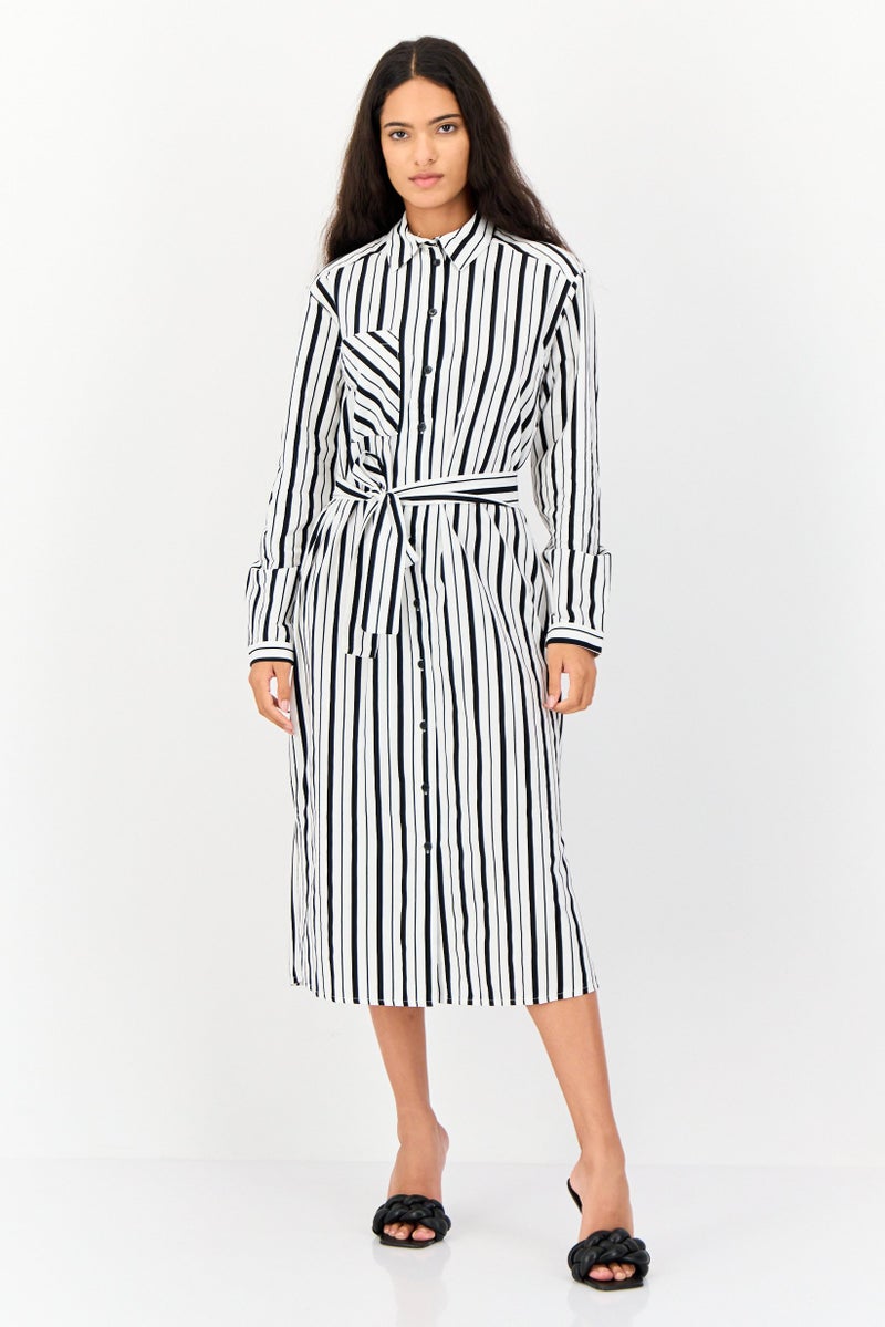 KOTON فستان قميص مخطط بحزام للنساء، متعدد الألوان - Image 1