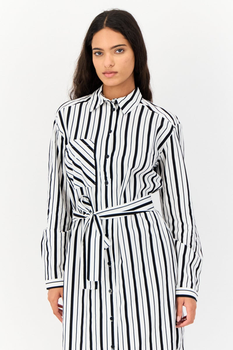 KOTON فستان قميص مخطط بحزام للنساء، متعدد الألوان - Image 3