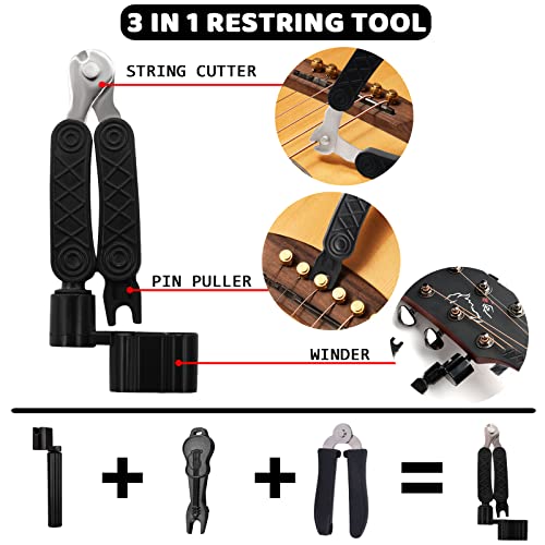 Anvin Acoustic Guitar Accessories Kit - Including Guitar Strings, Tuner, Capo, Restring Tool, Pick Holder, Bridge Pins, Guitar Nuts and Saddles, Finger Picks (53 Pcs) - Image 4