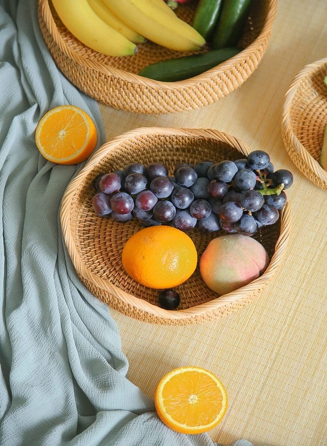 HITOMEN Handmade Rattan Bread Baskets Round Wicker Fruit Serving Storage Bowls, Natural Woven Decorative Kitchen Counter Organizing (Honey Brown) M-10.2" - Image 2