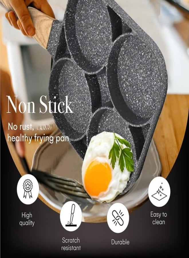 GREEVA Hole Non Stick Egg Frying pan with Detachable Wooden Handle,Multi Purpose Frying pan for Omelet uttapam idli Burger Poached Egg Kitchen Breakfast (Model: MBH) - Image 3