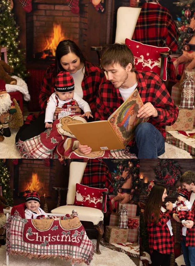 bilison Infant Baby Boy Christmas Outfit My First Christmas Gentleman Romper Red Plaid Pants with Hat Clothes Sets - Image 3