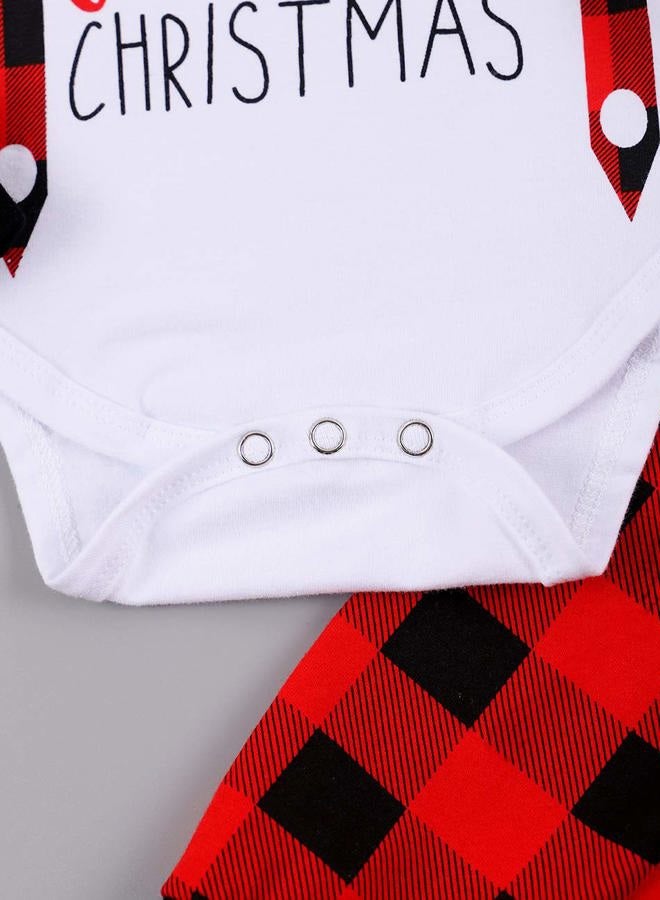 bilison Infant Baby Boy Christmas Outfit My First Christmas Gentleman Romper Red Plaid Pants with Hat Clothes Sets - Image 5