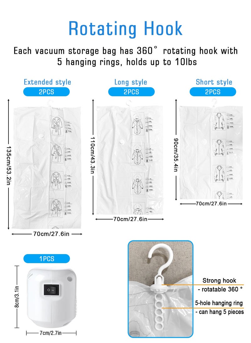 HomarKet 6 Pack Hanging Vacuum Storage Bag Reusable Space Saver Compressed Bag with Hangers Space Saver Bag for Clothing, Suits and Jackets, Closet Organizers with Electrical  Pump (Include 2-Pieces 135x70cm+2-Pieces 110x70cm+ 2-Pieces 90x70cm)  - Image 2