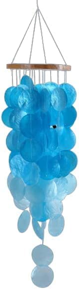 CraftCurl Capiz Shell Wind Chimes, Handmade Memorial Wind Chime with Melodious Sound, Sturdy Wood Top, Blue - Image 1