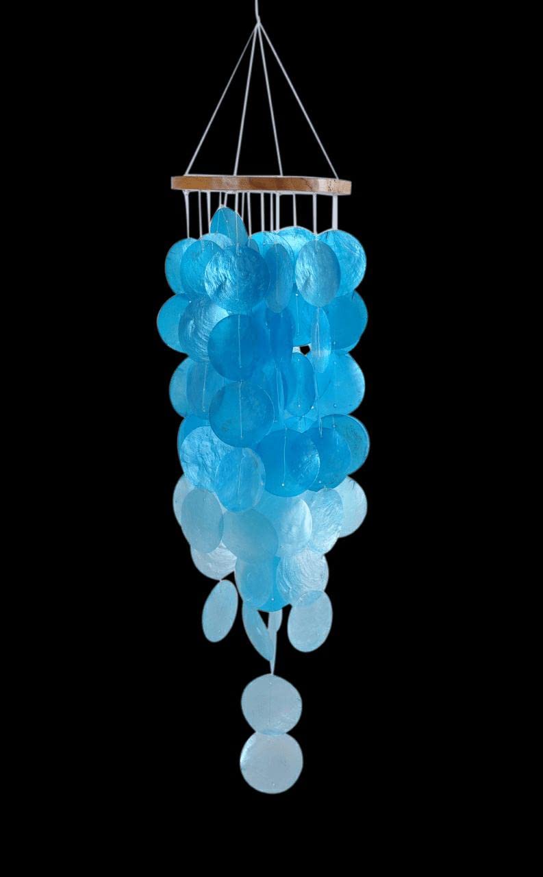 CraftCurl Capiz Shell Wind Chimes, Handmade Memorial Wind Chime with Melodious Sound, Sturdy Wood Top, Blue - Image 2