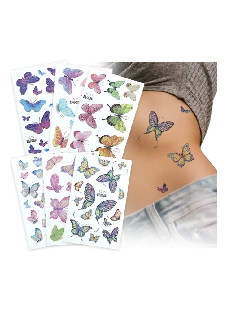 rocooart 6 Temporary Tattoos Butterfly Glitter Tattoo Face Body Sticker Water Transfer Angel Wings Tattoos Waterproof Stickers for Music Festival Ball Party Cosplay - Image 1