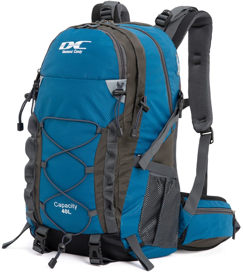 Diamond Candy Waterproof Hiking Backpack for Men and Women Lightweight Day Pack for Travel Camping Blue 40L