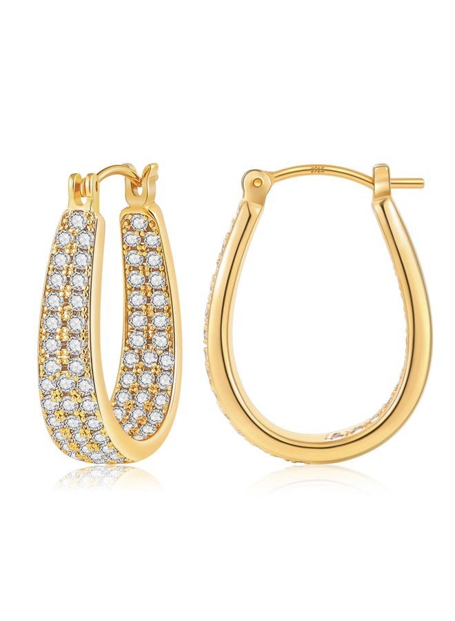 Gacimy Gold Hoop Earrings for Women 14k Real Gold Plated, 6.3mm Thick Chunky Cubic Zirconia Gold Earrings Hoops with 925 Sterling Silver Post, Medium Oval Womens Earrings 30mm - Image 1
