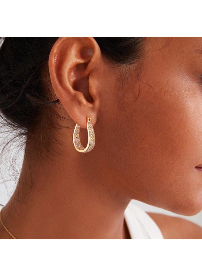 Gacimy Gold Hoop Earrings for Women 14k Real Gold Plated, 6.3mm Thick Chunky Cubic Zirconia Gold Earrings Hoops with 925 Sterling Silver Post, Medium Oval Womens Earrings 30mm - Image 2