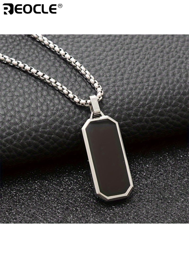 REOCLE Men's Stainless Steel Necklace with Minimalist Modern Pendant Durable Chain Elegant Suitable for Daily Wear Formal Occasions Ideal as Gift for Valentine's Day Birthday Anniversary Festival Accessories for Men for Guys for Adults（60cm） - Image 3