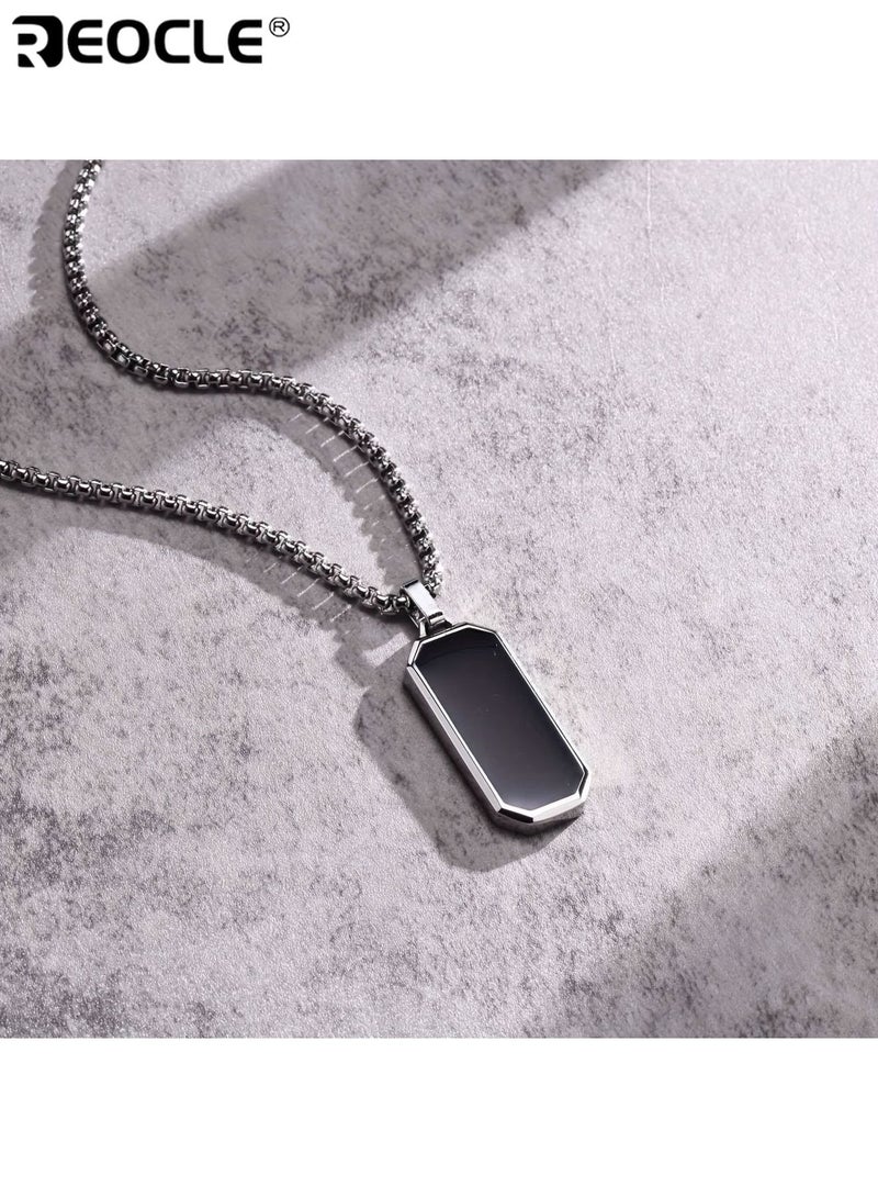 REOCLE Men's Stainless Steel Necklace with Minimalist Modern Pendant Durable Chain Elegant Suitable for Daily Wear Formal Occasions Ideal as Gift for Valentine's Day Birthday Anniversary Festival Accessories for Men for Guys for Adults（60cm） - Image 2