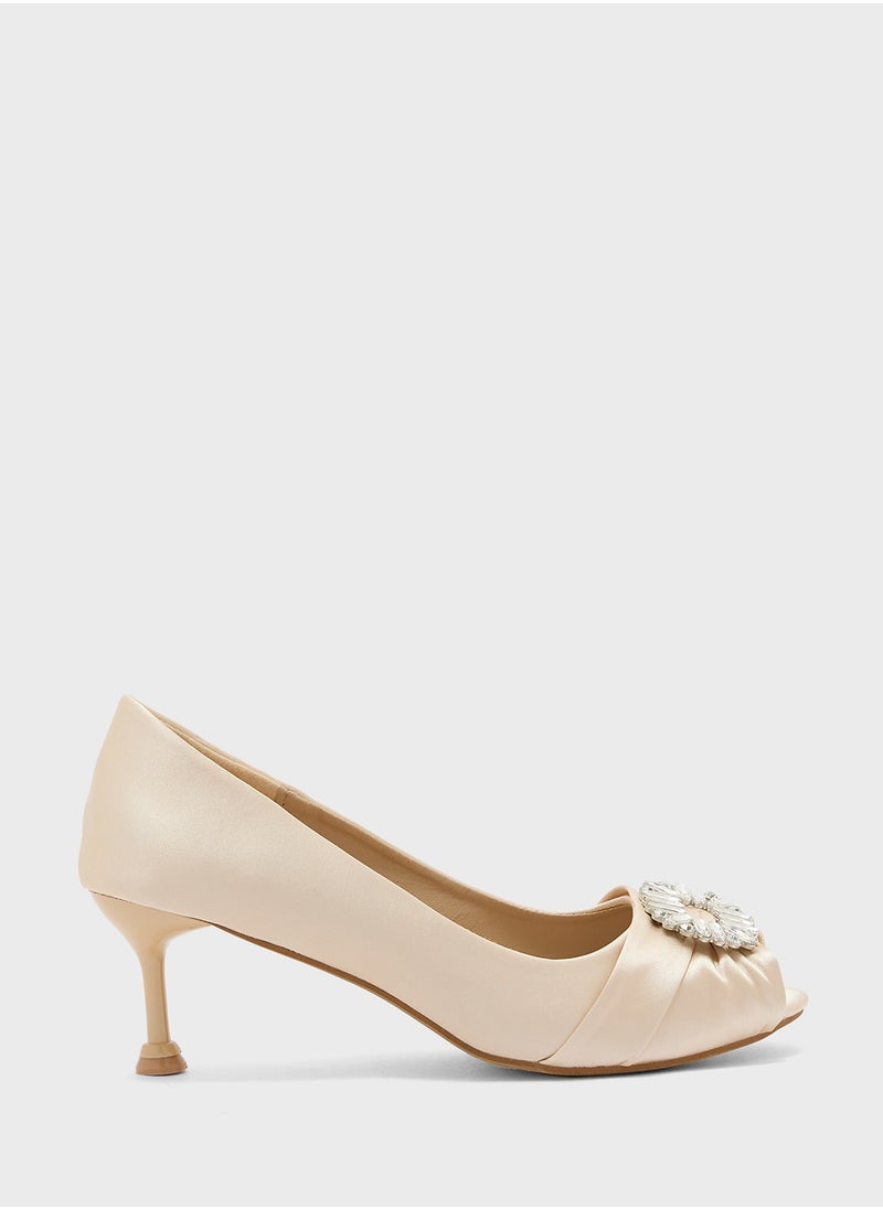 Ella Limited Edition Diamante Trim Pleated Peep Toe  Pump  - Image 1