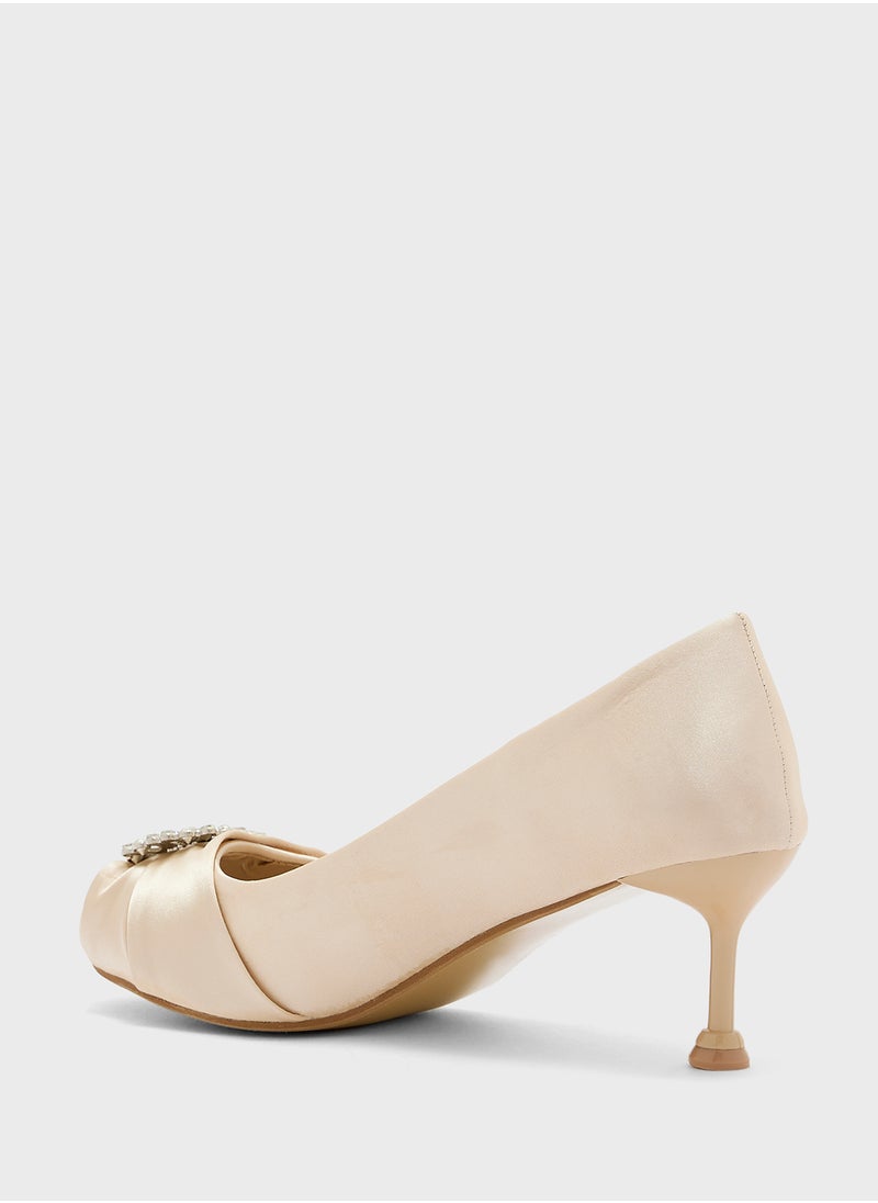 Ella Limited Edition Diamante Trim Pleated Peep Toe  Pump  - Image 3