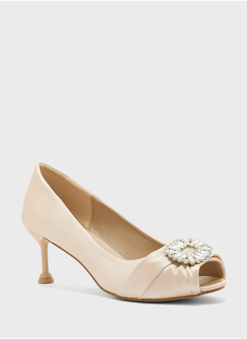 Ella Limited Edition Diamante Trim Pleated Peep Toe  Pump  - Image 2