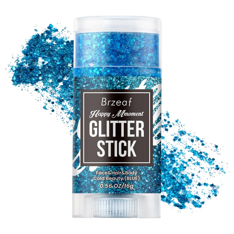 Brzeaf Waterproof Blue Glitter Stick, Christmas Festival Rave Accessories, Safe Ingredients & Long Lasting, Hair Eyeshadow Face Glitter Stick, Singer Concert Music Rave Festival, Glitter Makeup - Image 1