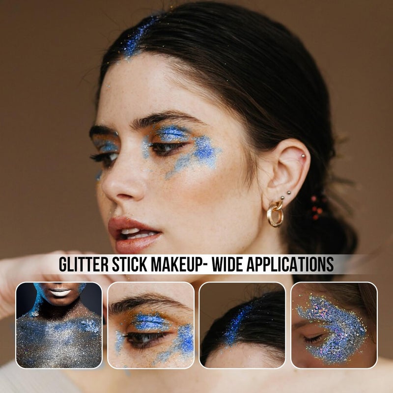 Brzeaf Waterproof Blue Glitter Stick, Christmas Festival Rave Accessories, Safe Ingredients & Long Lasting, Hair Eyeshadow Face Glitter Stick, Singer Concert Music Rave Festival, Glitter Makeup - Image 3