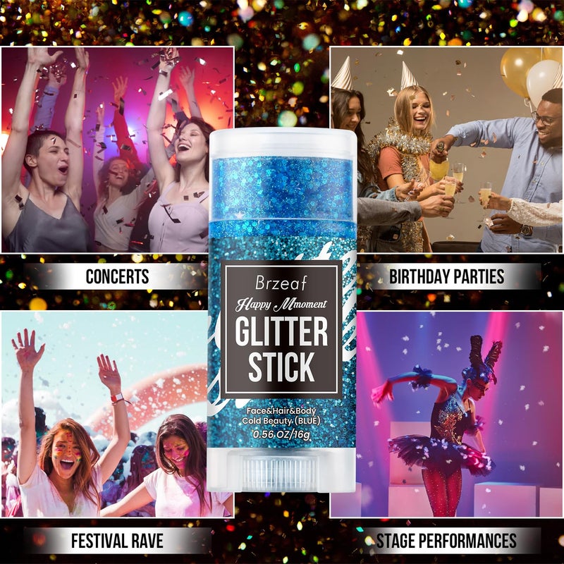 Brzeaf Waterproof Blue Glitter Stick, Christmas Festival Rave Accessories, Safe Ingredients & Long Lasting, Hair Eyeshadow Face Glitter Stick, Singer Concert Music Rave Festival, Glitter Makeup - Image 5
