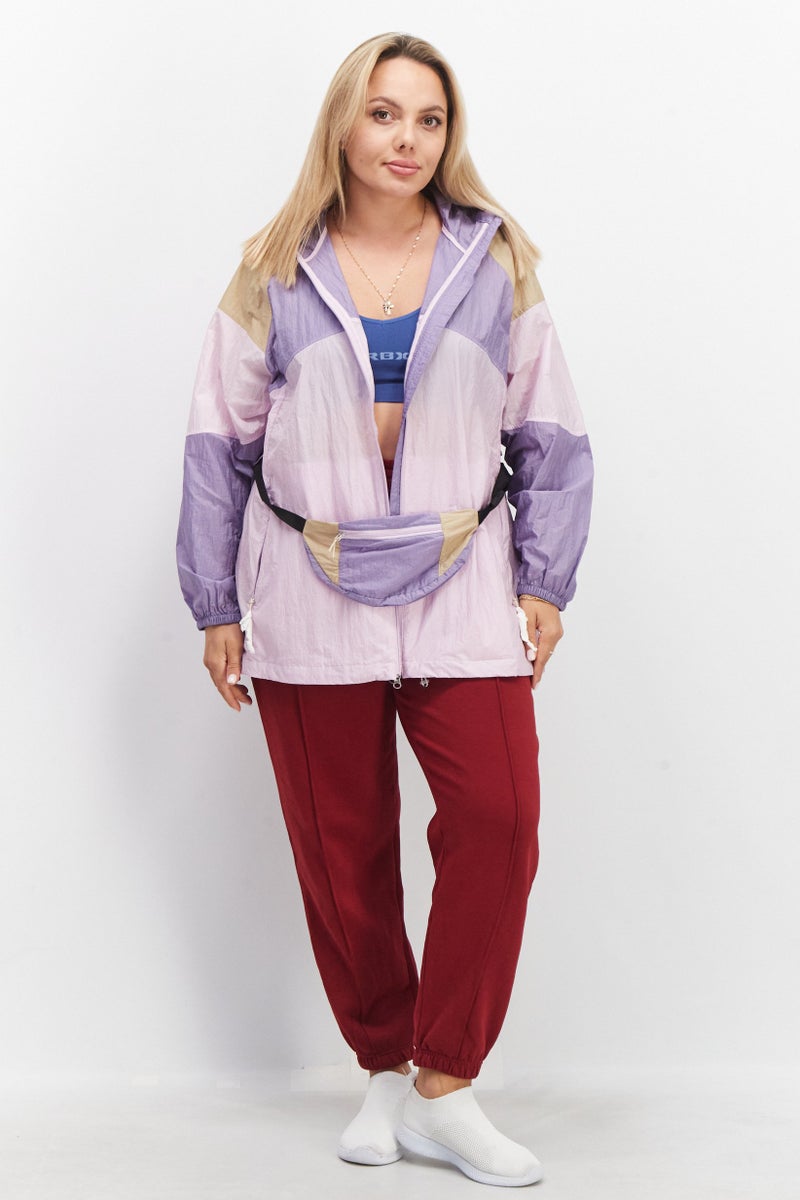 Aigle Women Hooded Long Sleeves Windbreaker Jacket With Fanny Pack Bag, Purple Combo - Image 4