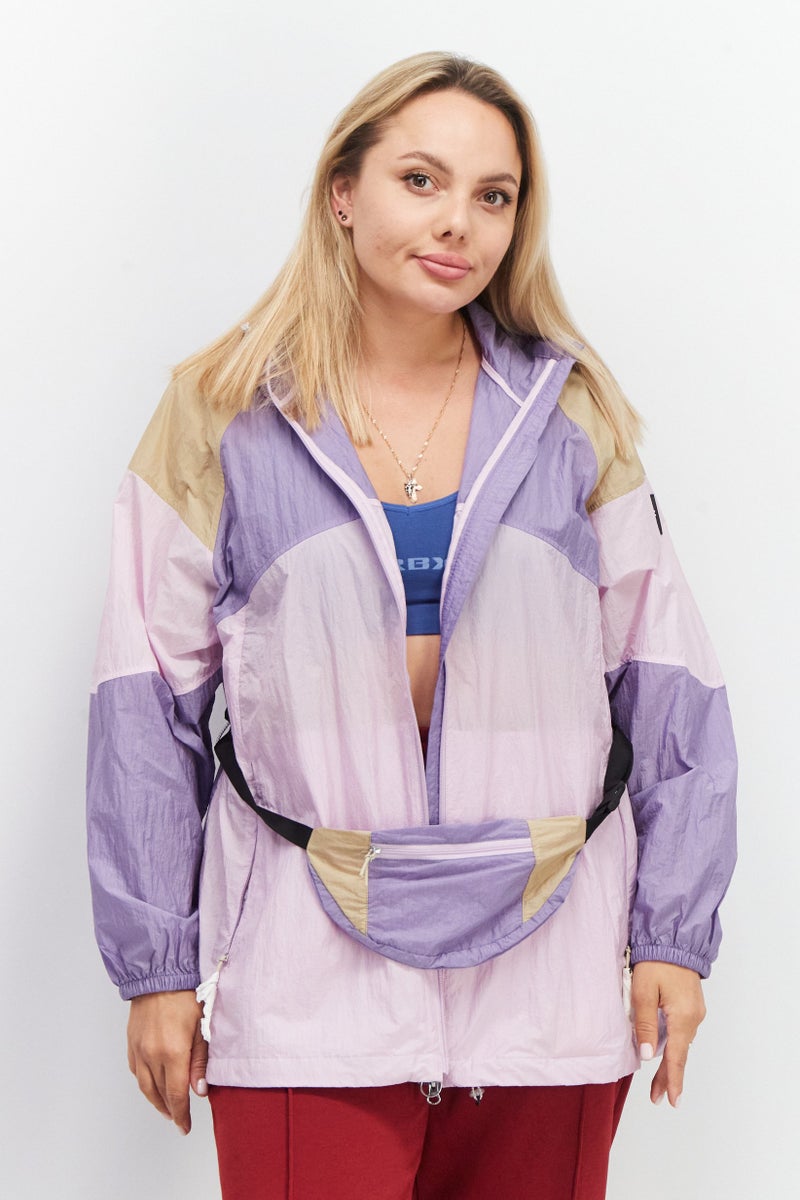 Aigle Women Hooded Long Sleeves Windbreaker Jacket With Fanny Pack Bag, Purple Combo - Image 1