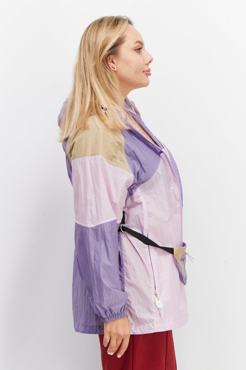 Aigle Women Hooded Long Sleeves Windbreaker Jacket With Fanny Pack Bag, Purple Combo - Image 3