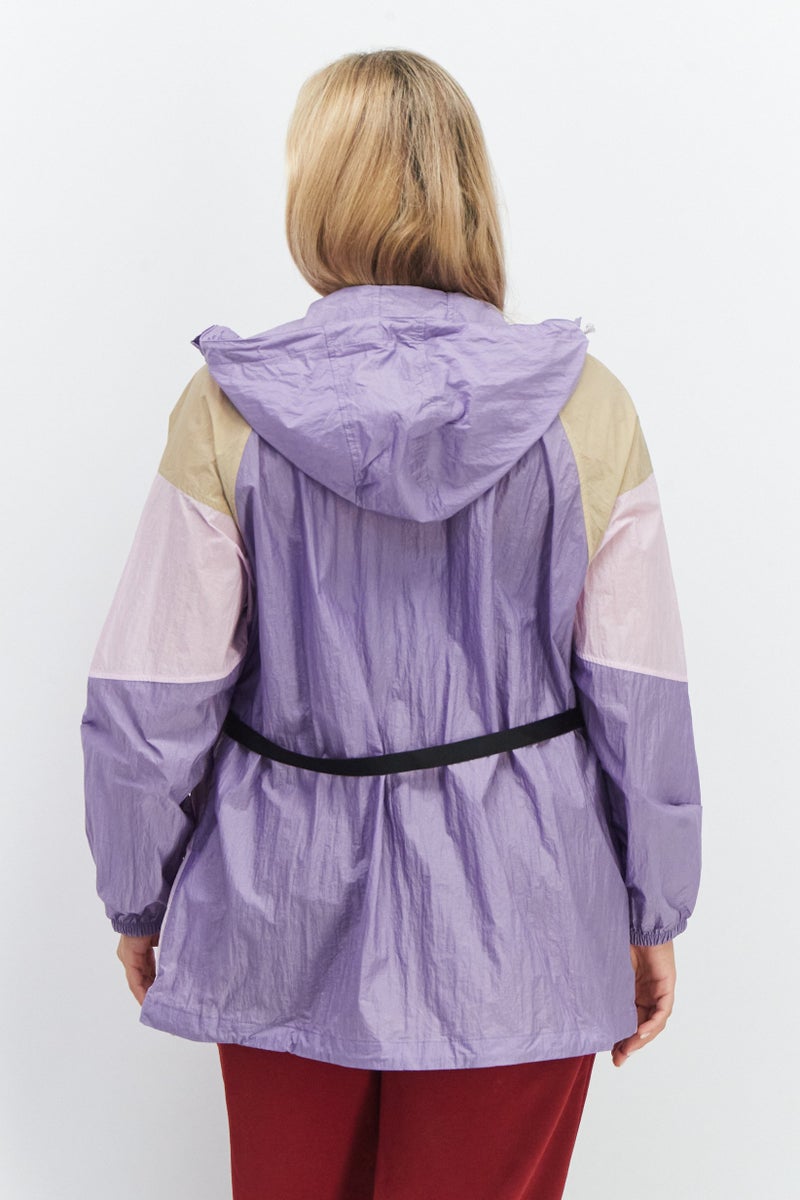 Aigle Women Hooded Long Sleeves Windbreaker Jacket With Fanny Pack Bag, Purple - Image 2