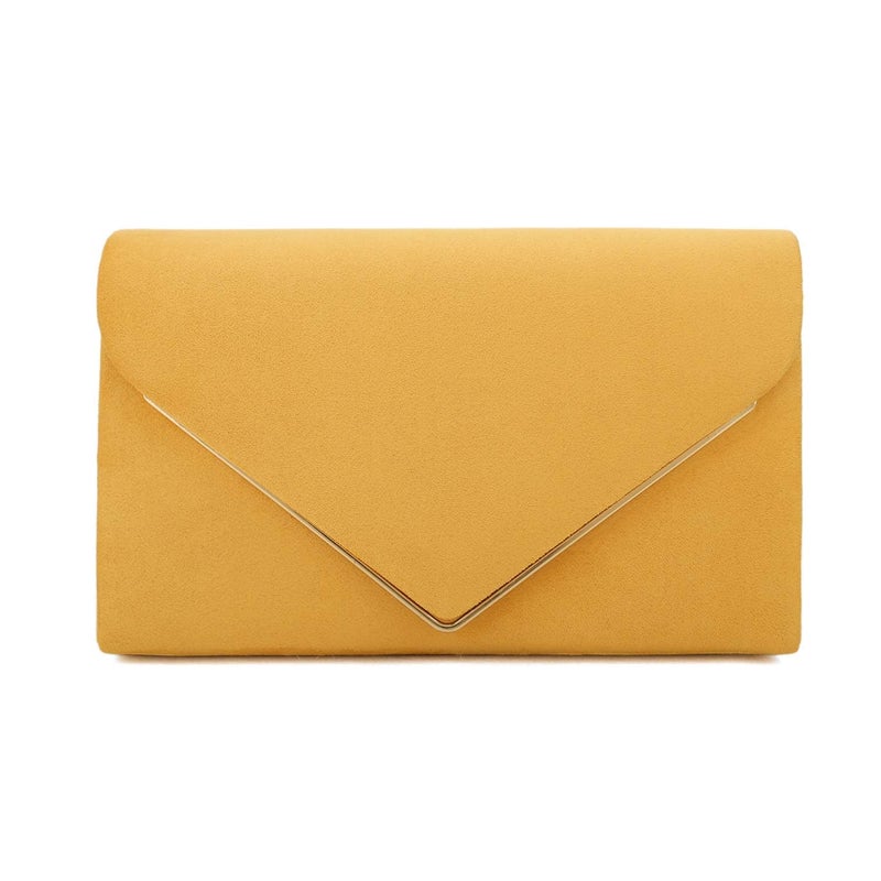 CHARMING TAILOR Faux Suede Clutch Bag Elegant Metal Binding Evening Purse for Wedding/Prom/Black-Tie Events (Mustard) - Image 1