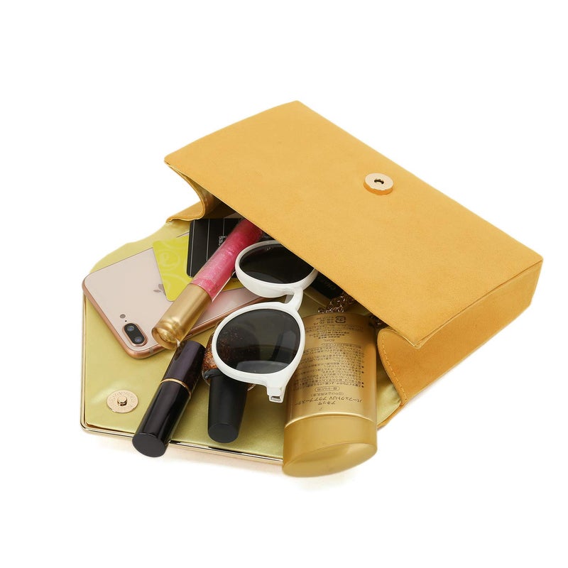 CHARMING TAILOR Faux Suede Clutch Bag Elegant Metal Binding Evening Purse for Wedding/Prom/Black-Tie Events (Mustard) - Image 5