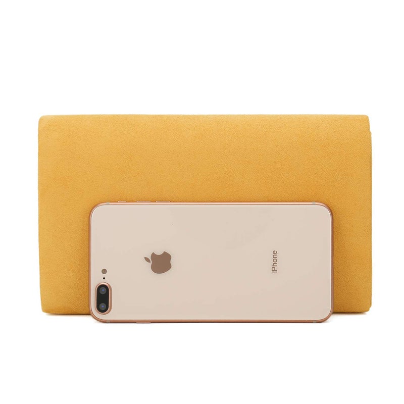 CHARMING TAILOR Faux Suede Clutch Bag Elegant Metal Binding Evening Purse for Wedding/Prom/Black-Tie Events (Mustard) - Image 3