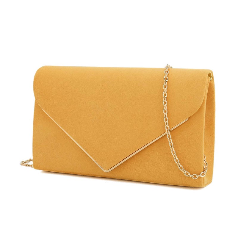 CHARMING TAILOR Faux Suede Clutch Bag Elegant Metal Binding Evening Purse for Wedding/Prom/Black-Tie Events (Mustard) - Image 2